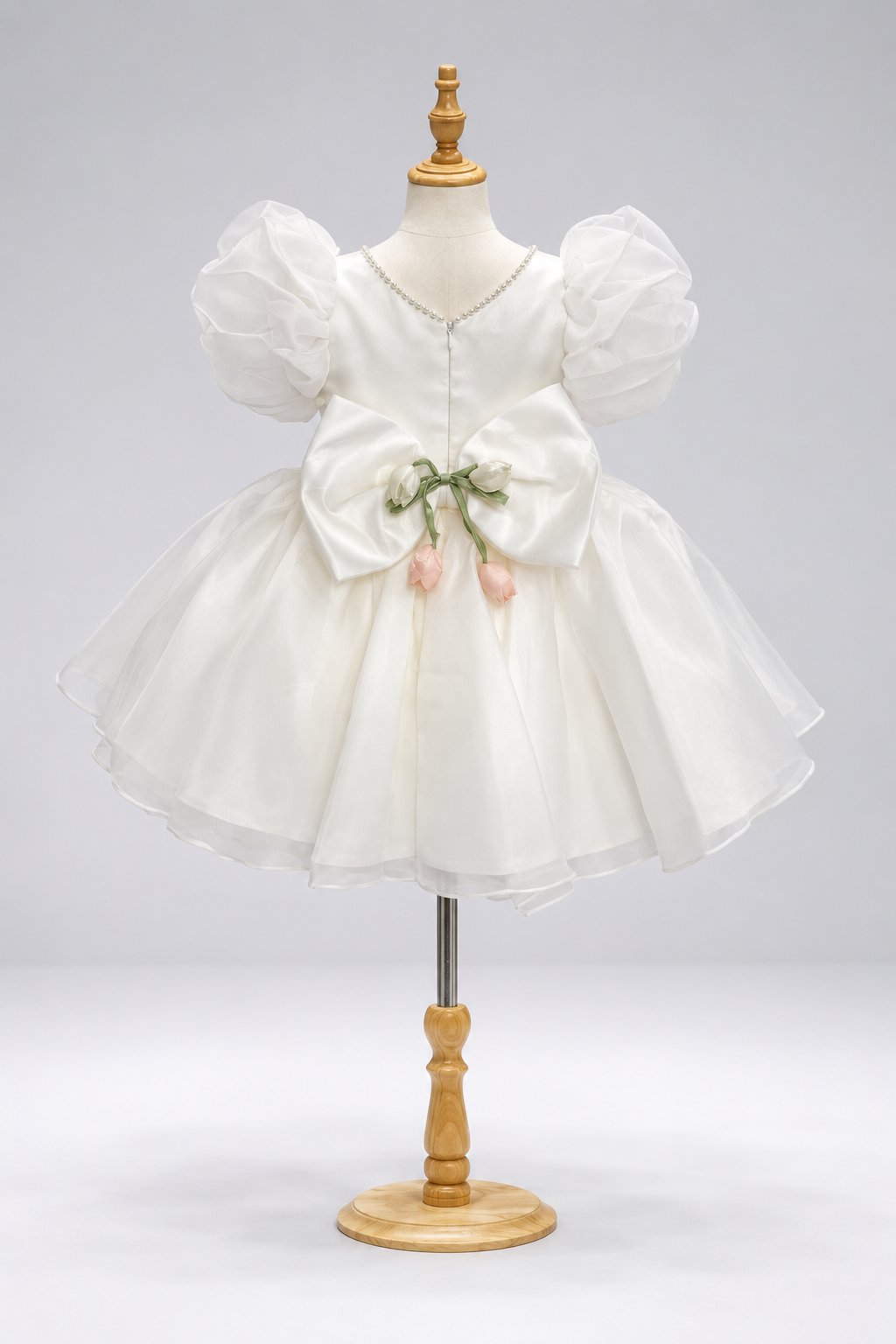 Robe Princesse Tulipe Blanche et Rose Poudré | Mini Elegance