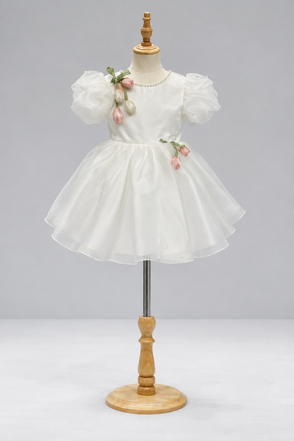 Robe Princesse Tulipe Blanche et Rose Poudré | Mini Elegance