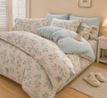Ensemble de literie 4 pièces 100 % coton – Bleu fleuri