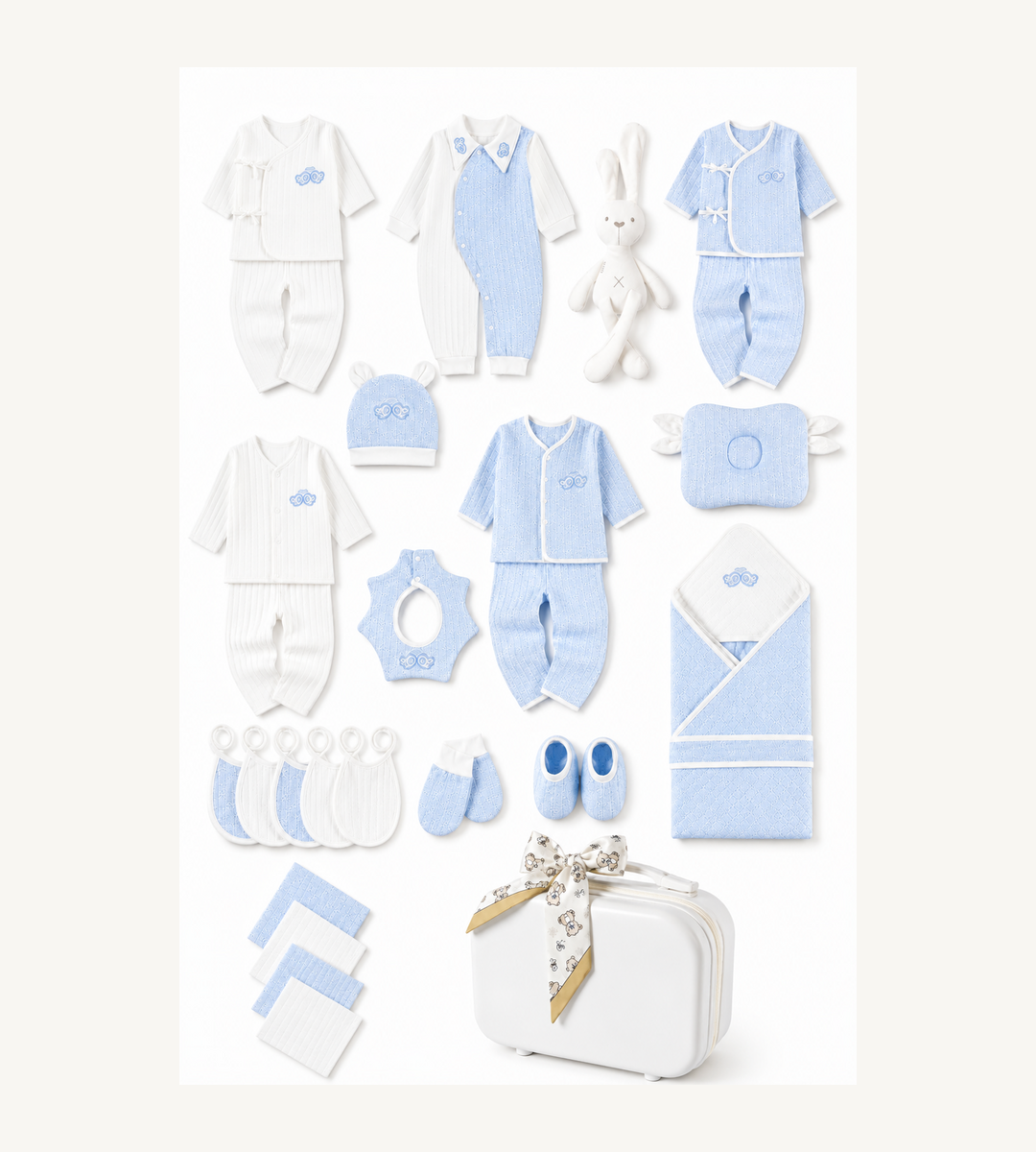 Coffret Naissance Luxe Bleu – 27 Pièces avec Valisette Premium