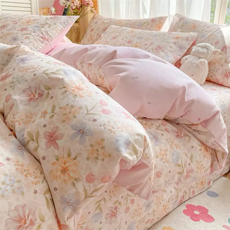Ensemble de literie 4 pièces 100 % coton – Rose fleuri ».