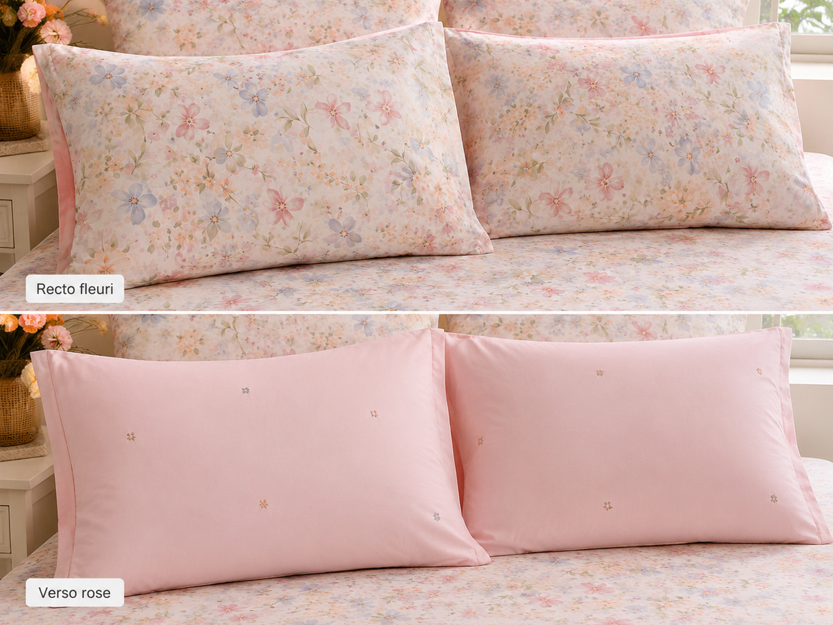 Ensemble de literie 4 pièces 100 % coton – Rose fleuri ».