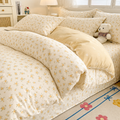 Ensemble de literie 4 pièces 100 % coton – Fleuri jaune & beige
