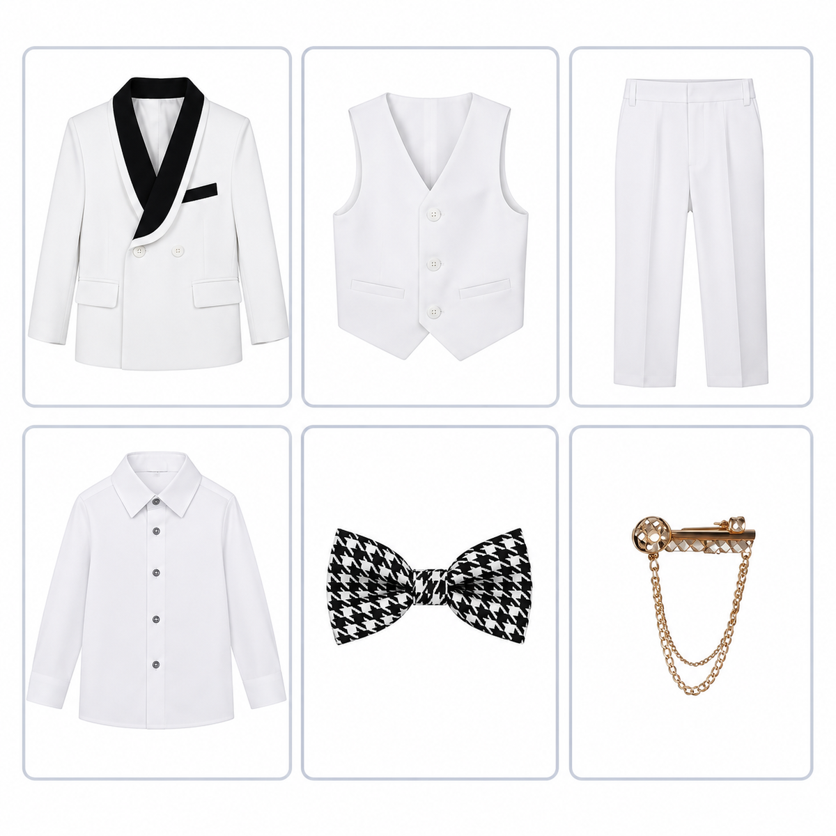 Costume Cérémonie Garçon 6 Pièces – Blanc & Noir