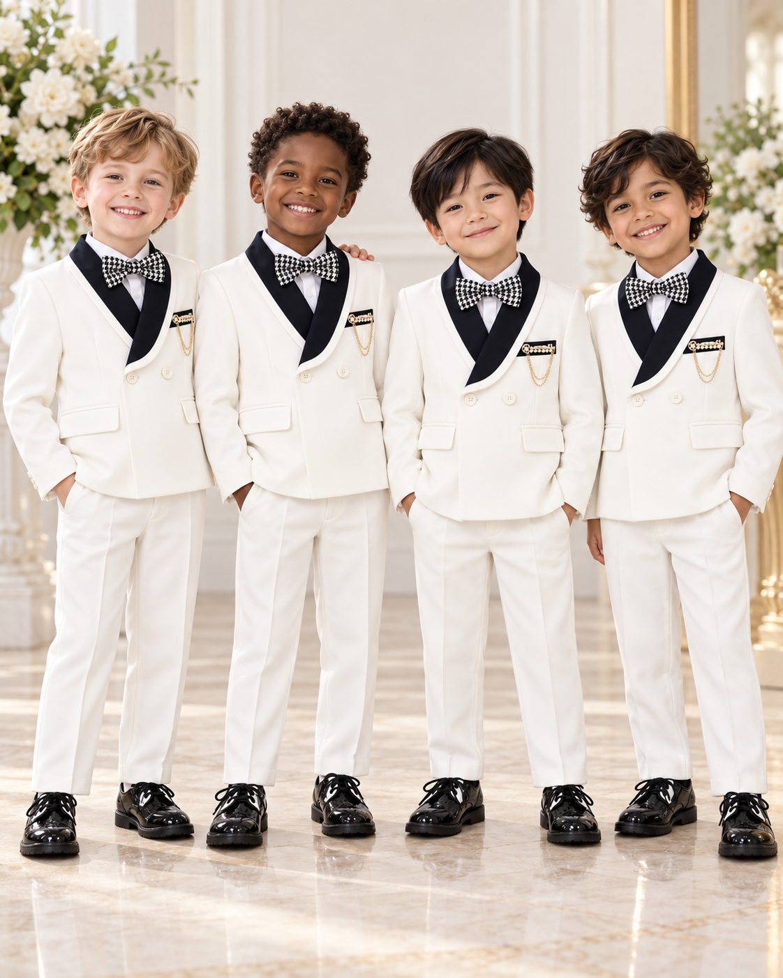 Costume Cérémonie Garçon 6 Pièces – Blanc & Noir