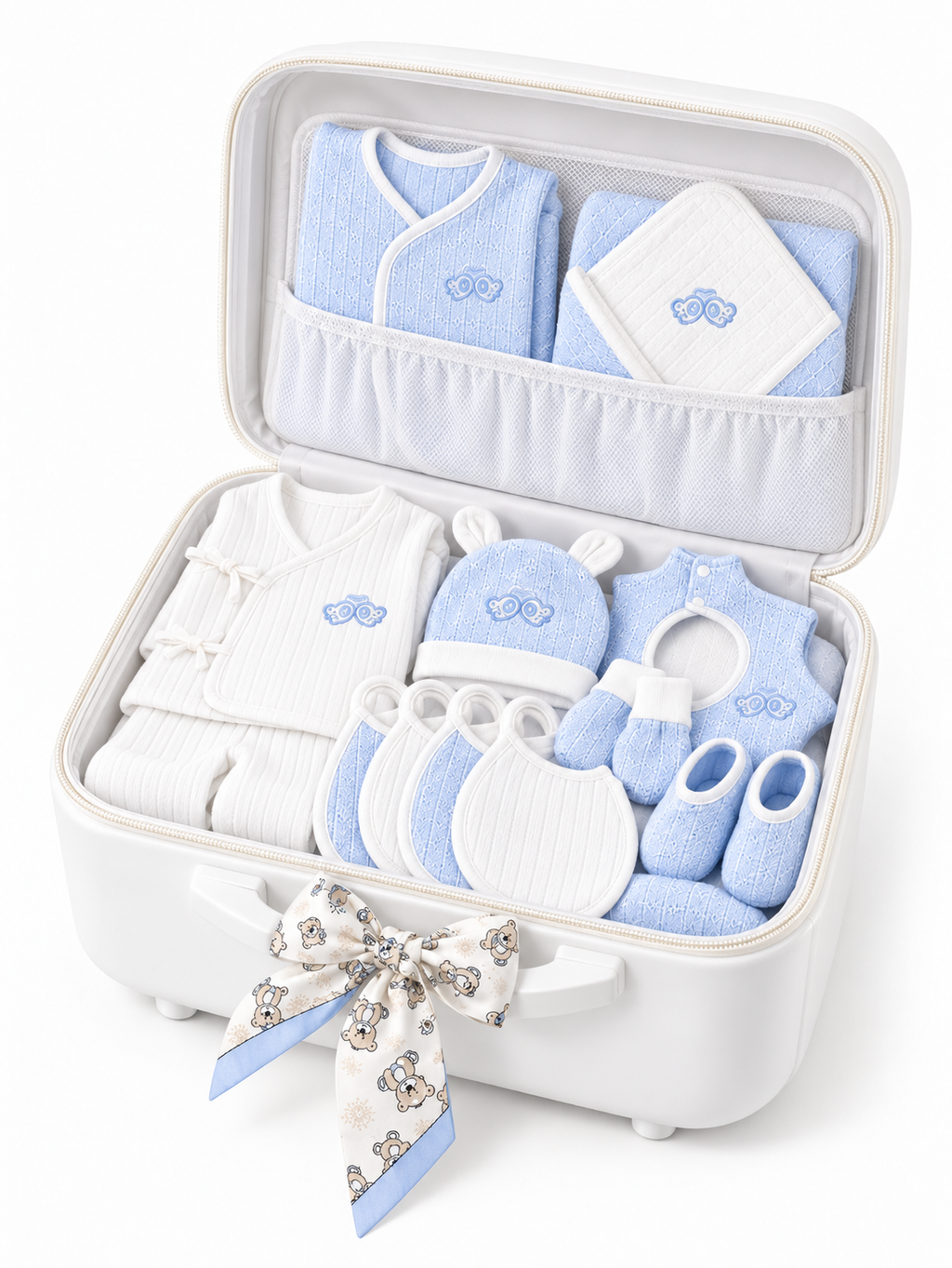 Coffret Naissance Luxe Bleu – 27 Pièces avec Valisette Premium