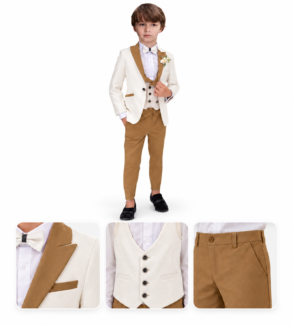 Costume Garçon Prestige Ivoire & Camel – 3 Pièces