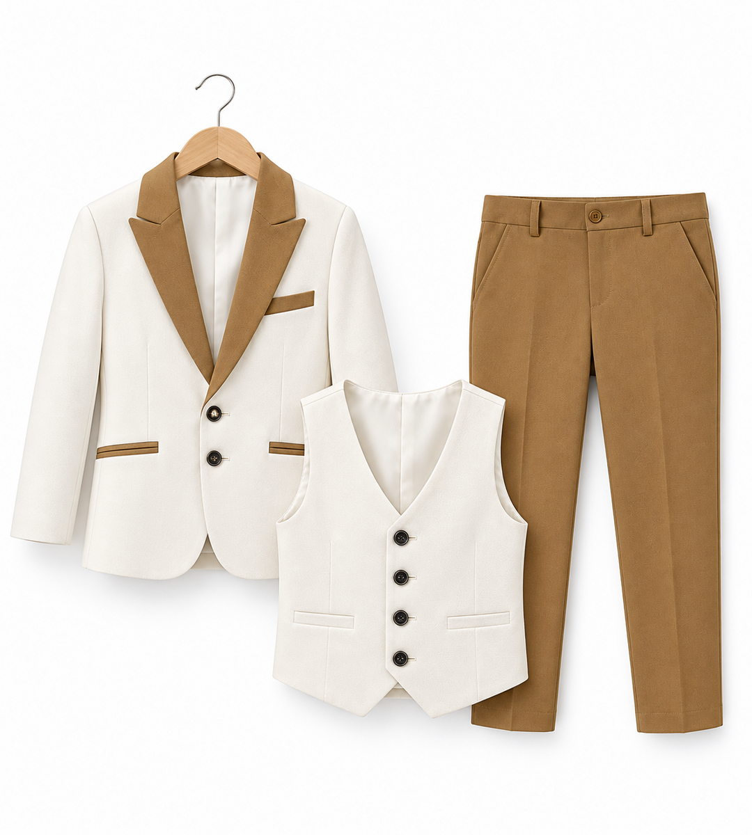 Costume Garçon Prestige Ivoire & Camel – 3 Pièces