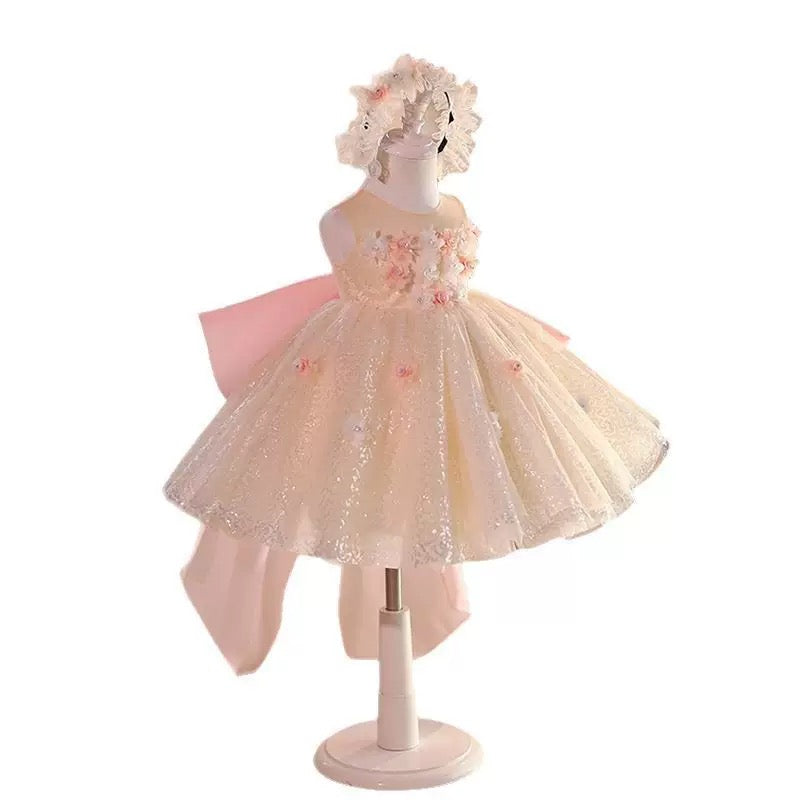 Robe Princesse Fleurie Ivoire et Rose Poudré