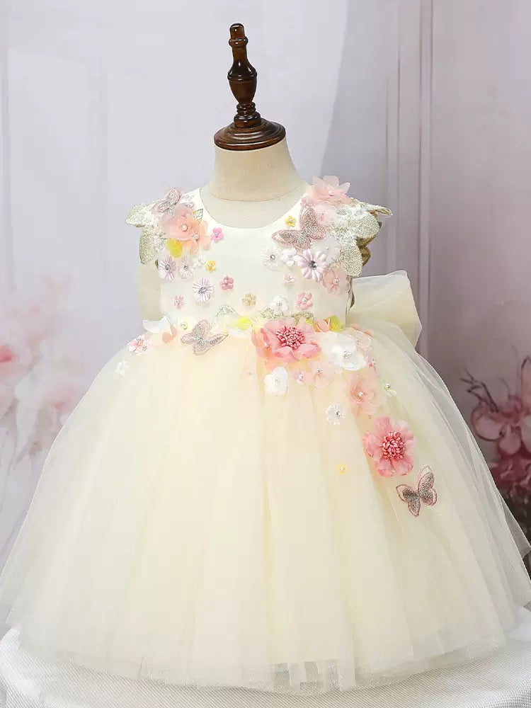 Robe Princesse Fleurie Ivoire et Rose Poudré