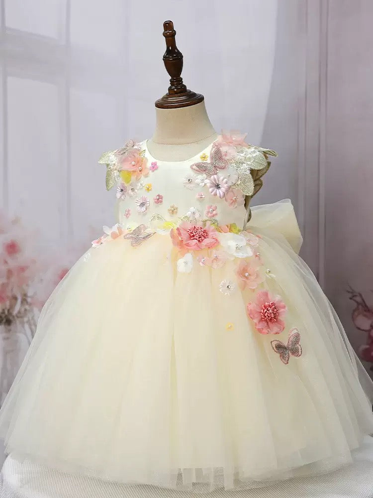 Robe Princesse Fleurie Ivoire et Rose Poudré