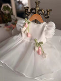 Robe Princesse Tulipe Blanche et Rose Poudré | Mini Elegance