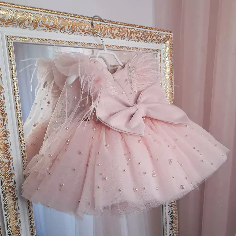 Robe princesse rose poudré perlée pour fille | Mini Elegance