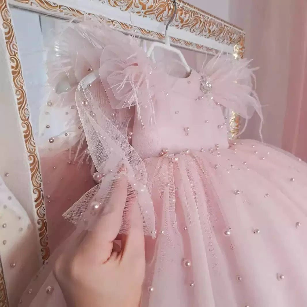 Robe princesse rose poudré perlée pour fille | Mini Elegance