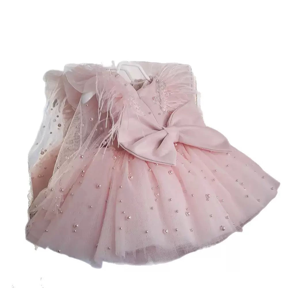 Robe princesse rose poudré perlée pour fille | Mini Elegance