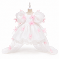 Robe Princesse Florale Blanc & Rose Poudré – Édition Cérémonie