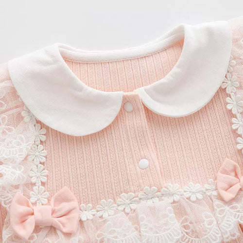 Barboteuse Dentelle Élégance – Rose Poudré & Ivoire