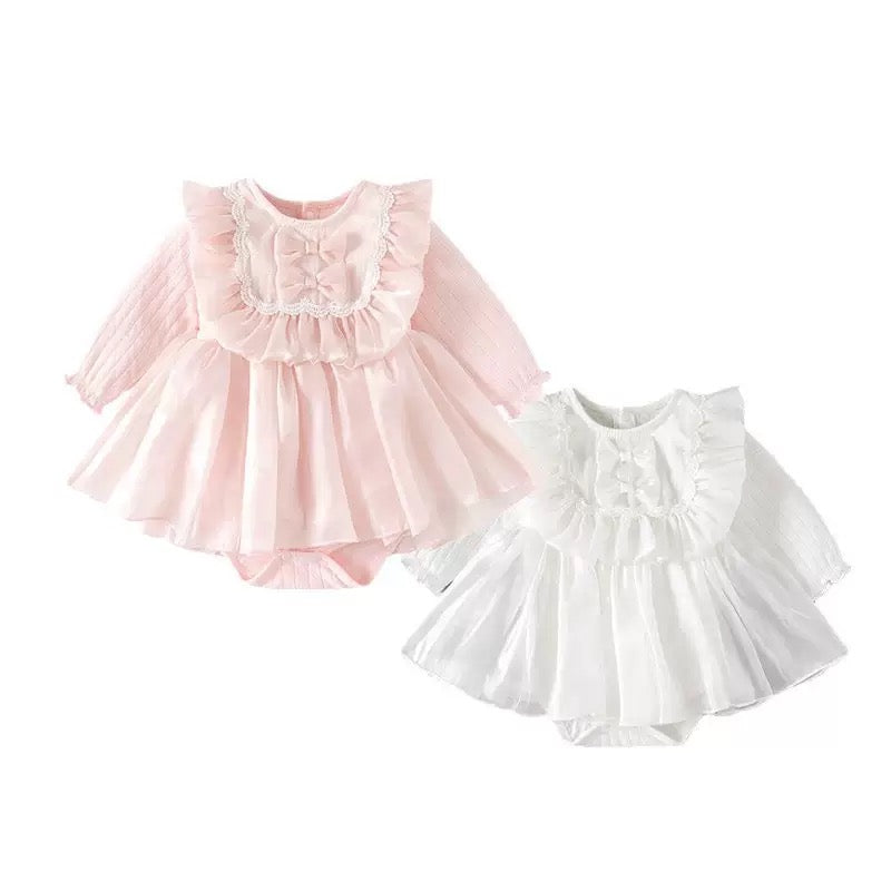 Robe Barboteuse Princesse Bébé Fille avec Bonnet