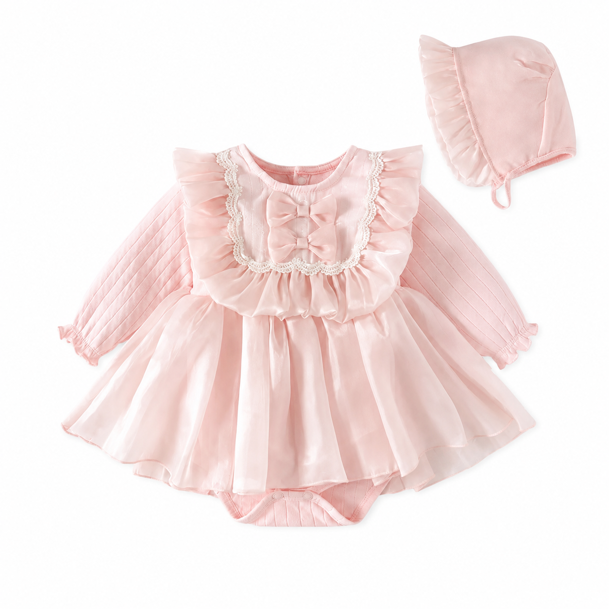 Robe Barboteuse Princesse Bébé Fille avec Bonnet