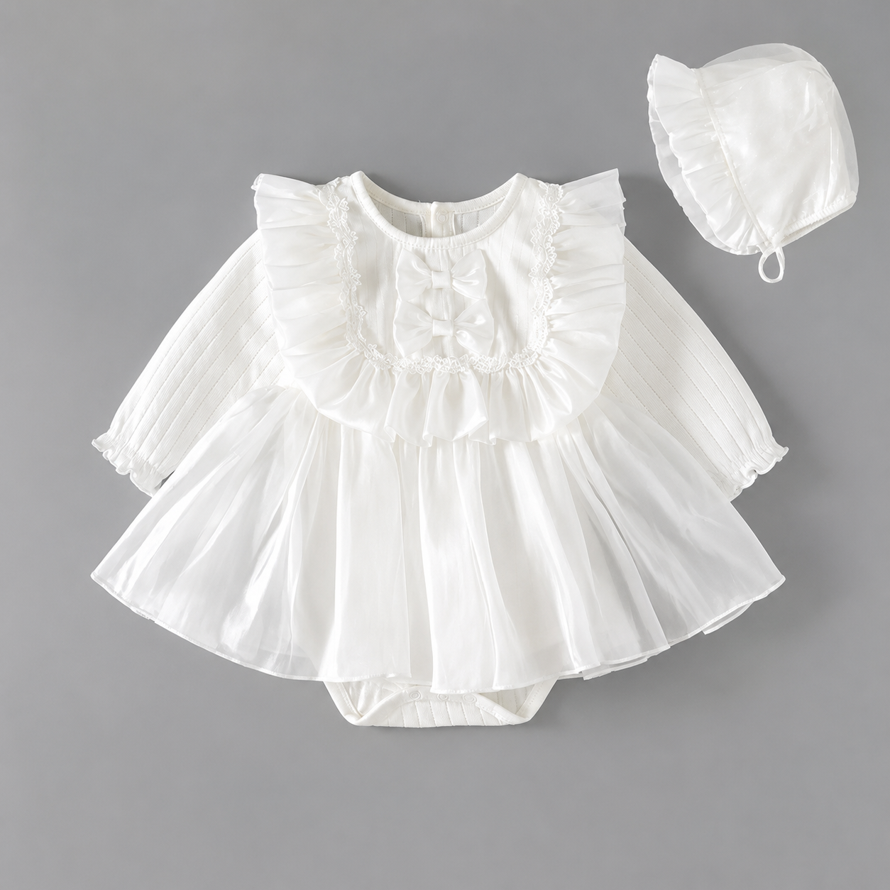 Robe Barboteuse Princesse Bébé Fille avec Bonnet
