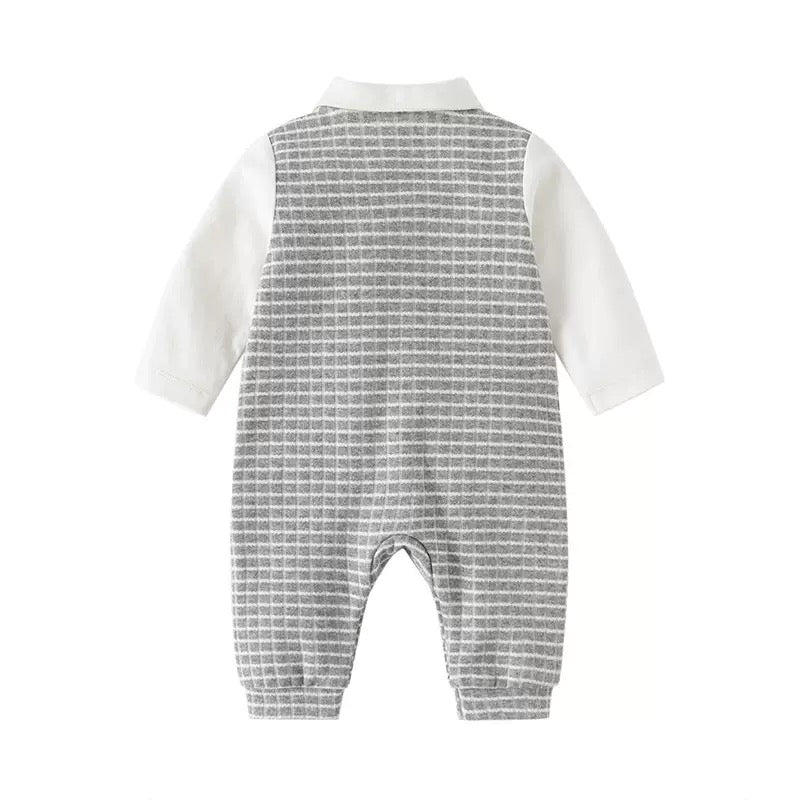bébé garçon, barboteuse garçon, baptême, cérémonie, mariage, nœud papillon, gris, élégant, naissance, Mini Élégance