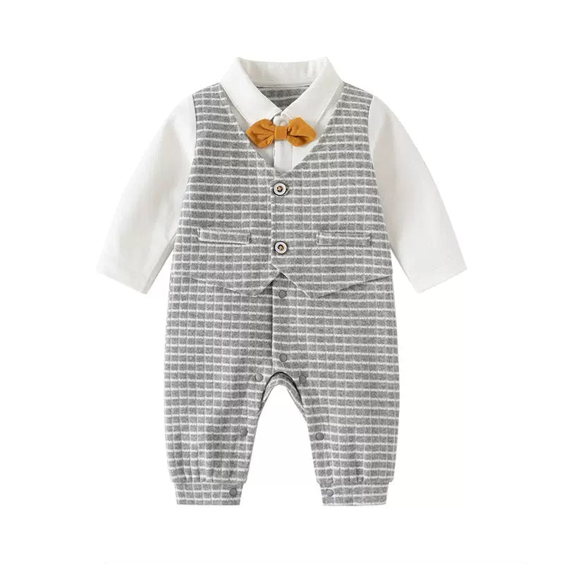 bébé garçon, barboteuse garçon, baptême, cérémonie, mariage, nœud papillon, gris, élégant, naissance, Mini Elegance