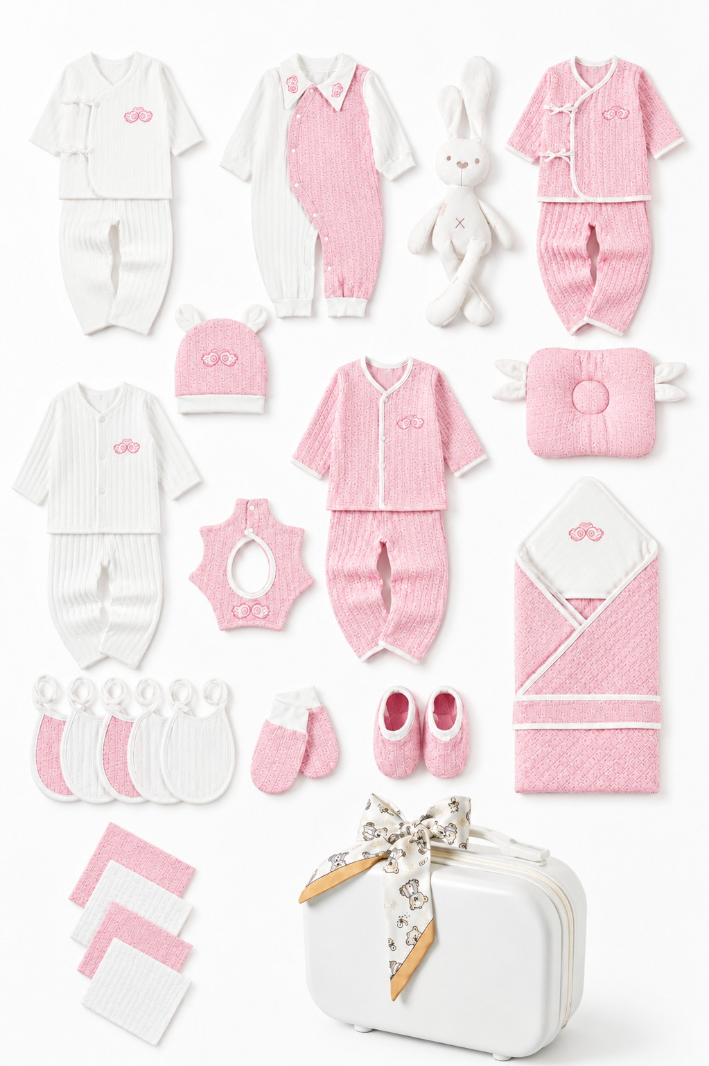 Coffret Naissance Luxe Rose – 27 Pièces avec Valisette