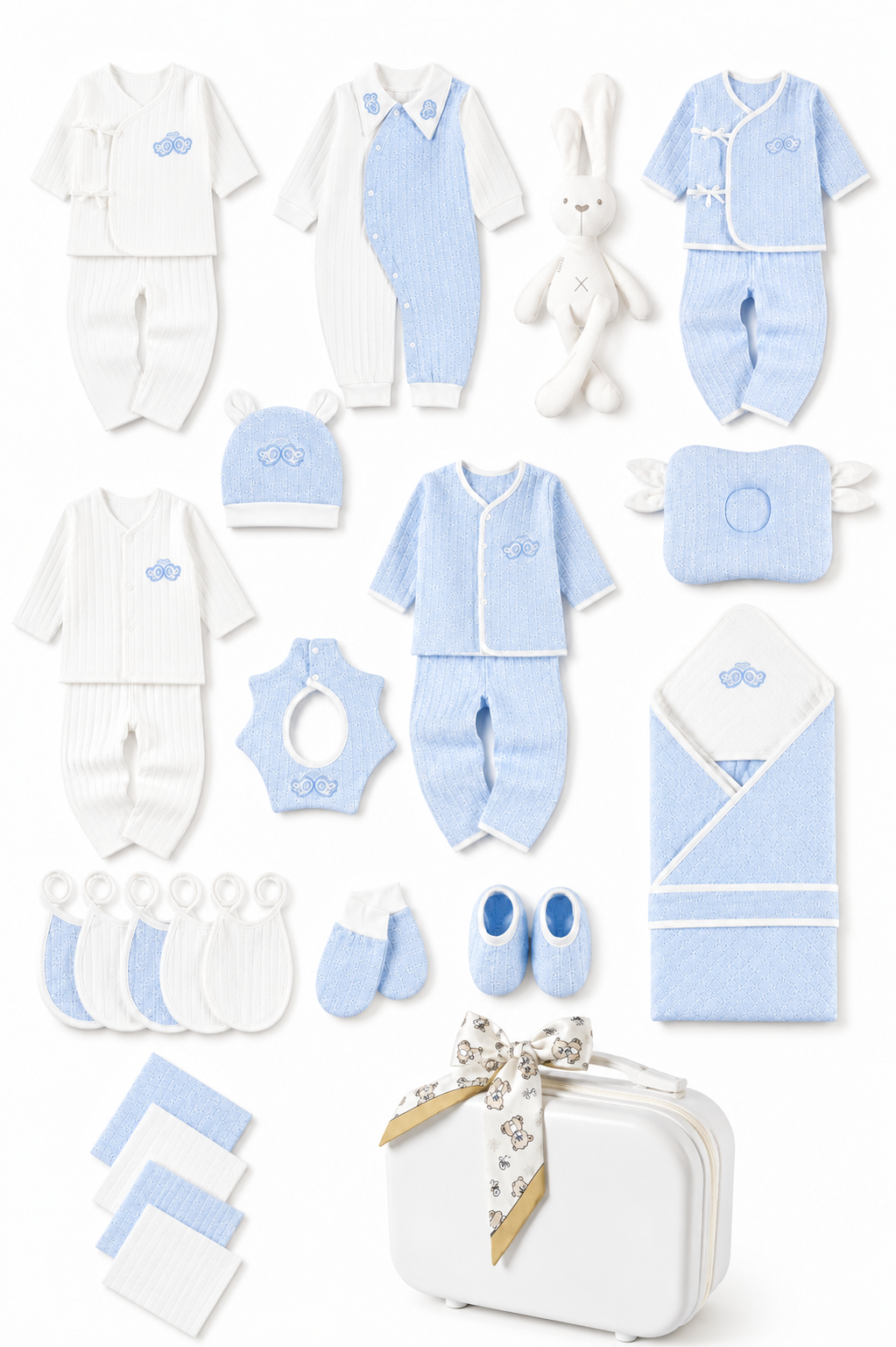 Coffret Naissance Luxe Bleu – 27 Pièces avec Valisette Premium