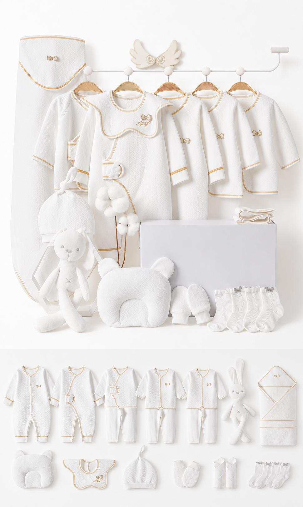 Coffret Naissance Prestige Ivoire – 22 Pièces avec Valisette Cadeau