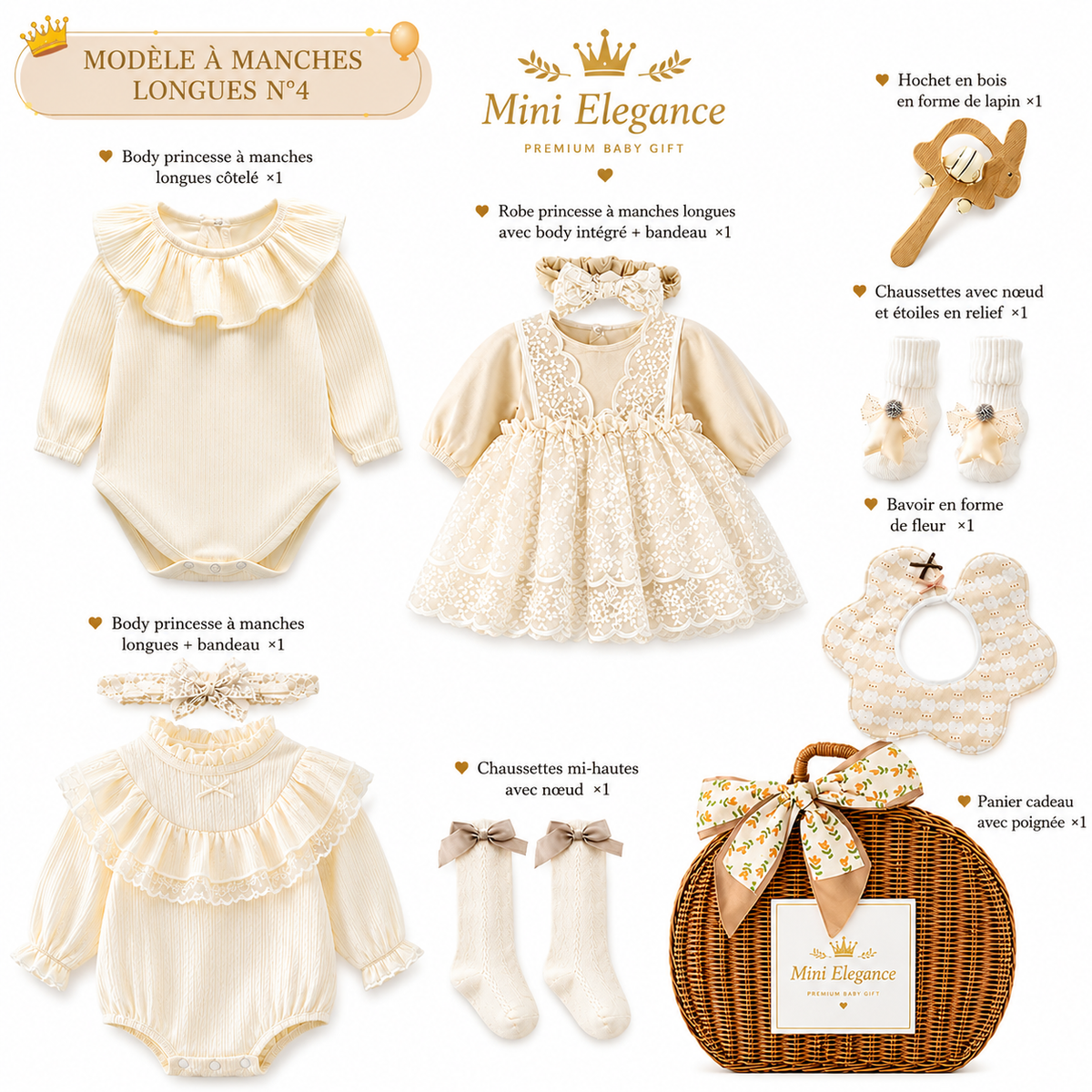Coffret Princesse Ivoire – Ensemble Cadeau Premium pour Bébé Fille