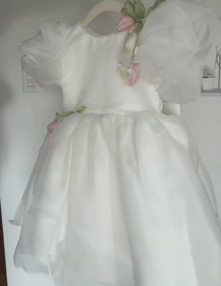 Robe Princesse Tulipe Blanche et Rose Poudré | Mini Elegance